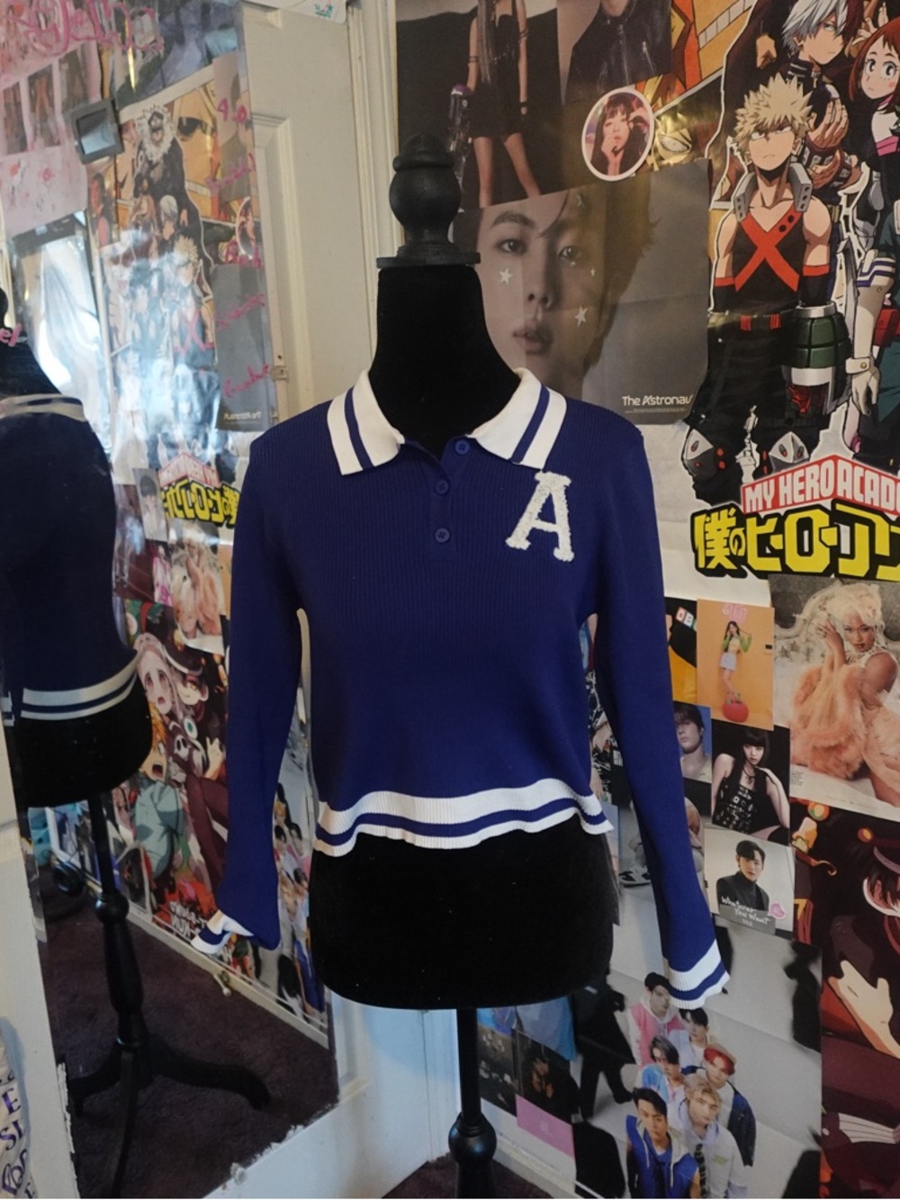 Rainbow Royal Blue Long Sleeve Polo Sweater with White Trim